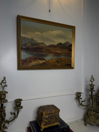 Golden Peaks – Signed Vintage Oil Painting in Gilt Frame