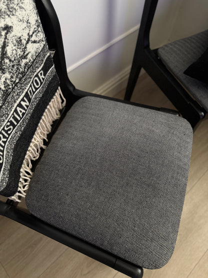 Mid-Century Retro Wooden Chairs (Pair) | Upcycled Black & Tweed Dining Chairs | Herringbone Upholstery