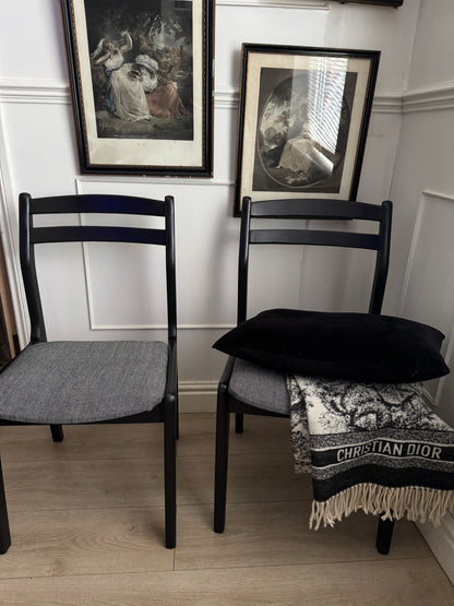Mid-Century Retro Wooden Chairs (Pair) | Upcycled Black & Tweed Dining Chairs | Herringbone Upholstery