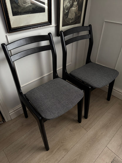 Mid-Century Retro Wooden Chairs (Pair) | Upcycled Black & Tweed Dining Chairs | Herringbone Upholstery
