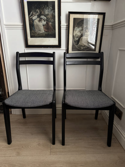 Mid-Century Retro Wooden Chairs (Pair) | Upcycled Black & Tweed Dining Chairs | Herringbone Upholstery
