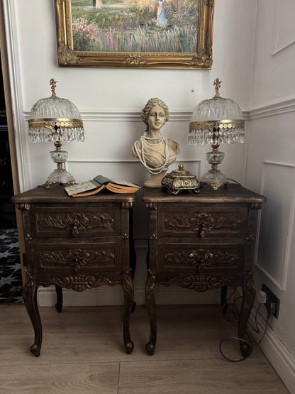 Vintage French Ornate Style Bedside Tables – Gold & Brown | Distressed Upcycled Nightstands