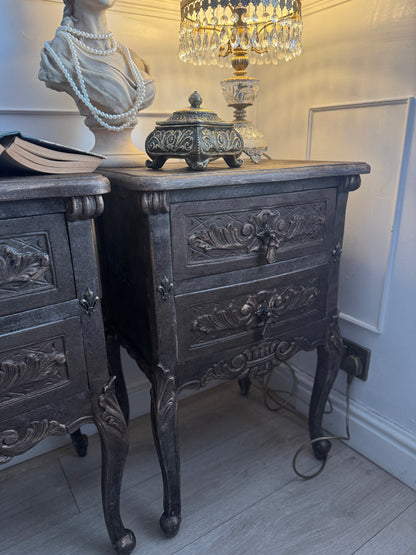 Vintage French Ornate Style Bedside Tables – Gold & Brown | Distressed Upcycled Nightstands