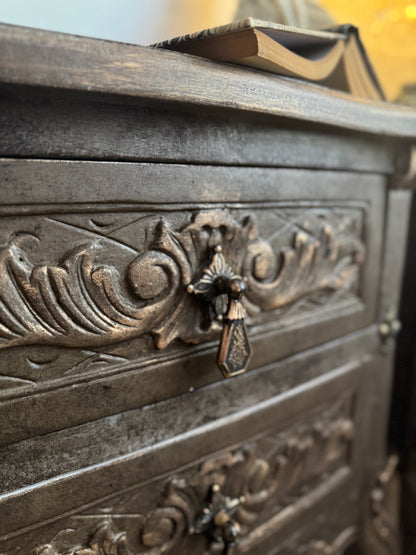 Vintage French Ornate Style Bedside Tables – Gold & Brown | Distressed Upcycled Nightstands