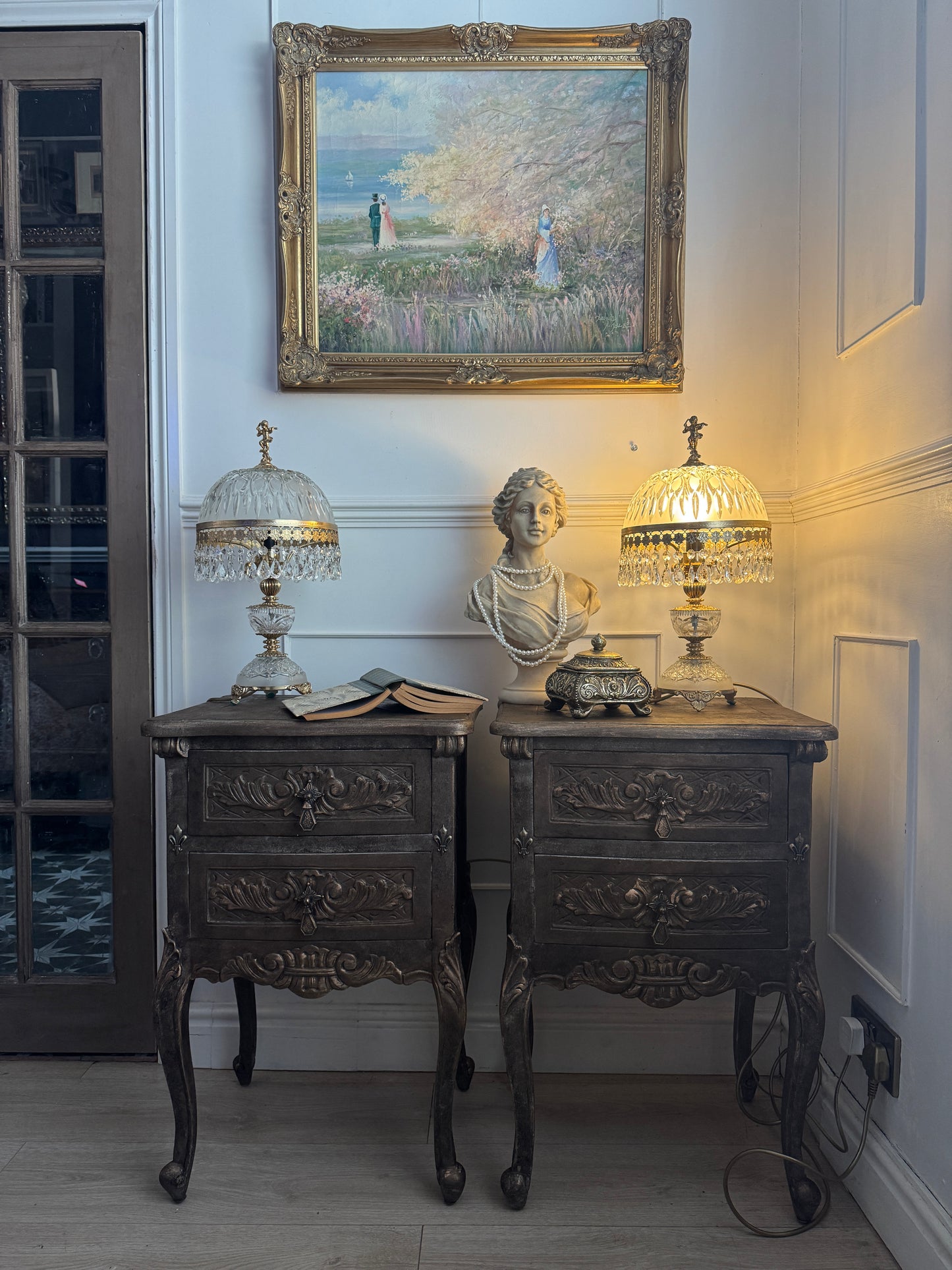 Vintage French Ornate Style Bedside Tables – Gold & Brown | Distressed Upcycled Nightstands