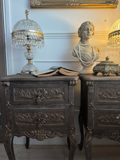Vintage French Ornate Style Bedside Tables – Gold & Brown | Distressed Upcycled Nightstands