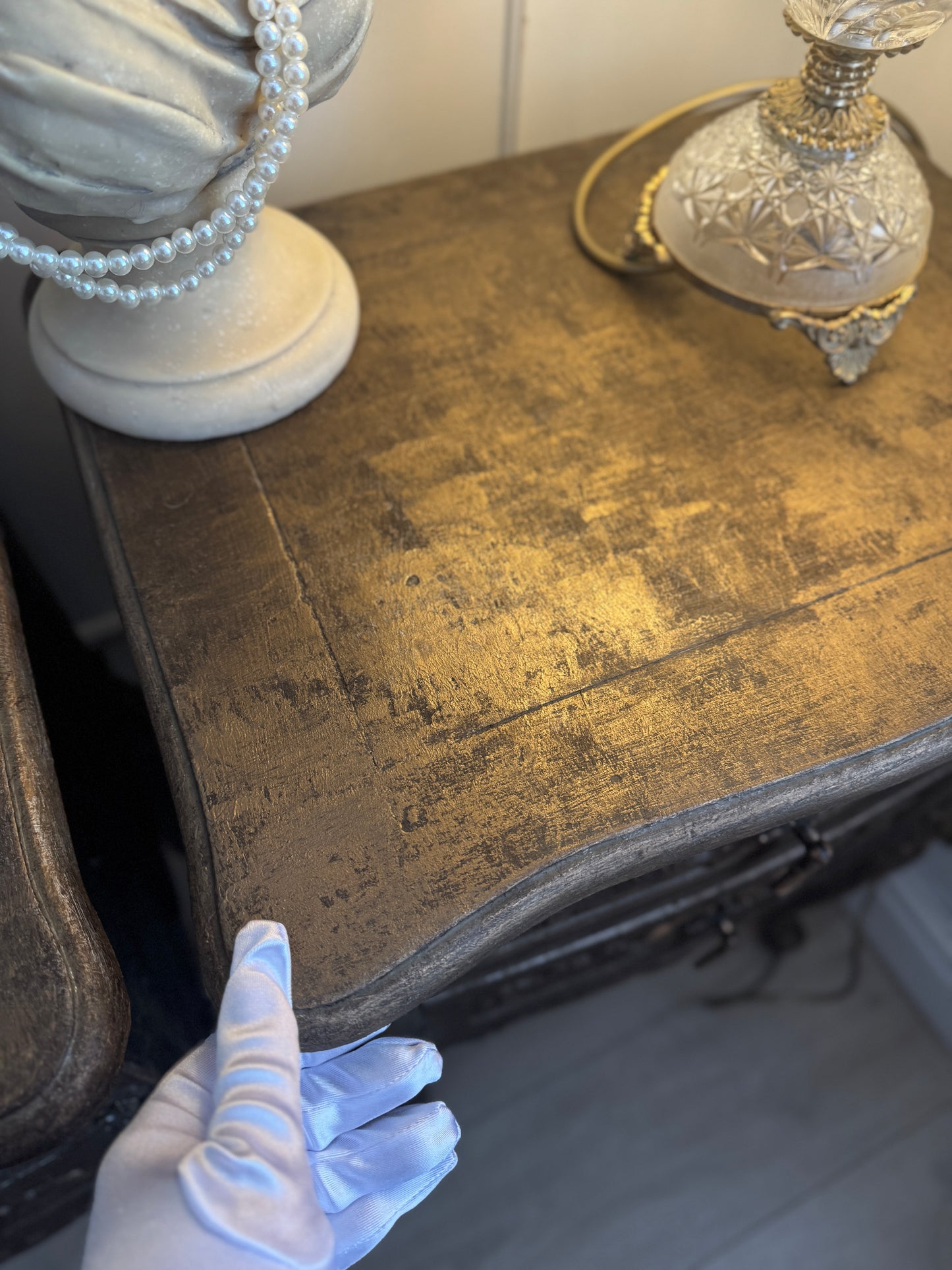 Vintage French Ornate Style Bedside Tables – Gold & Brown | Distressed Upcycled Nightstands