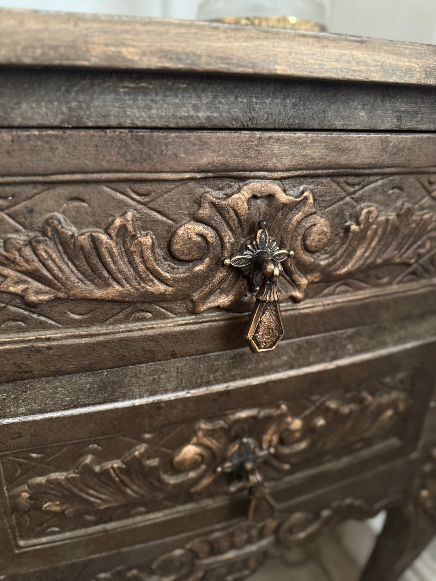Vintage French Ornate Style Bedside Tables – Gold & Brown | Distressed Upcycled Nightstands