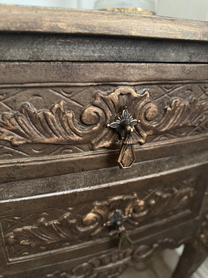 Vintage French Ornate Style Bedside Tables – Gold & Brown | Distressed Upcycled Nightstands