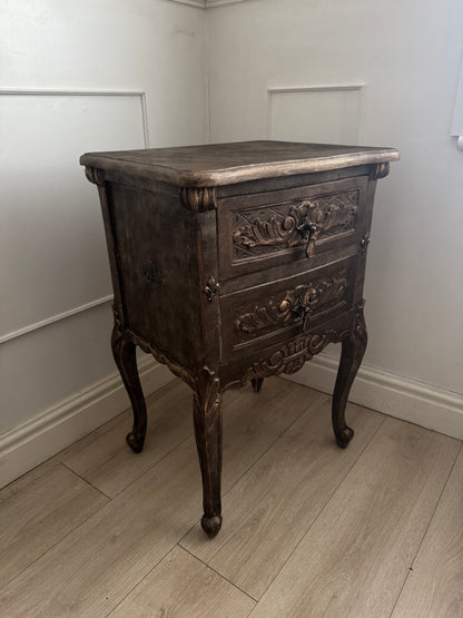 Vintage French Ornate Style Bedside Tables – Gold & Brown | Distressed Upcycled Nightstands