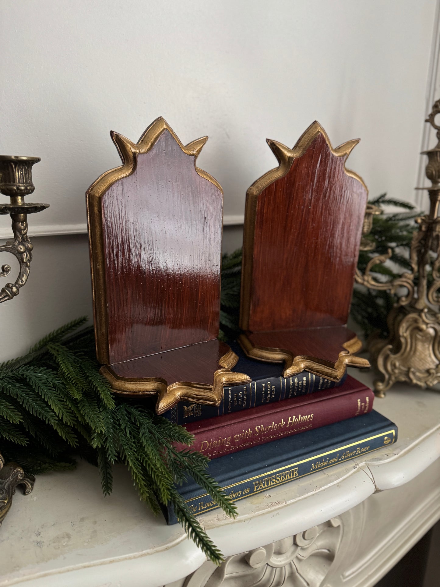 Vintage Wooden Candle Holder Stands – Pair (26 cm)