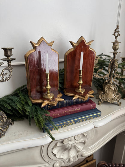 Vintage Wooden Candle Holder Stands – Pair (26 cm)