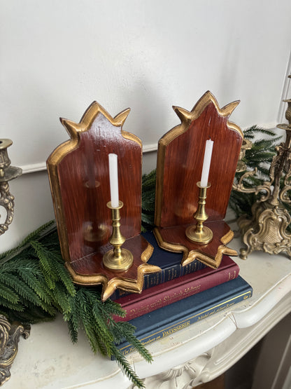 Vintage Wooden Candle Holder Stands – Pair (26 cm)