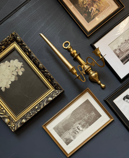 Vintage  Gallery Wall Set Gold + Black Theme -Brass Candle Scone+ Glaze Gold Gilt Frame  ( x 7 )
