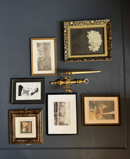 Vintage  Gallery Wall Set Gold + Black Theme -Brass Candle Scone+ Glaze Gold Gilt Frame  ( x 7 )