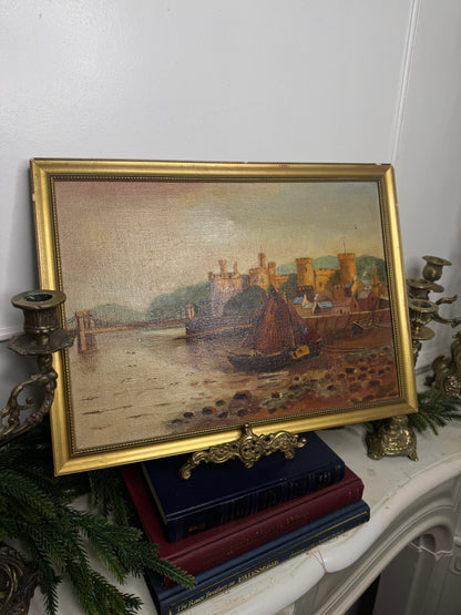 Harbour Serenity – Signed 1934 Vintage Seascape Oil Painting