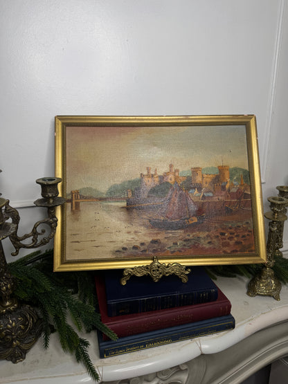 Harbour Serenity – Signed 1934 Vintage Seascape Oil Painting