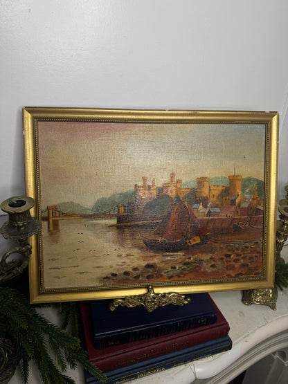 Harbour Serenity – Signed 1934 Vintage Seascape Oil Painting