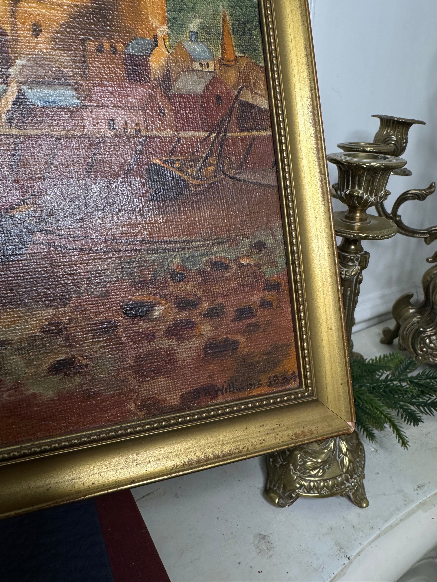 Harbour Serenity – Signed 1934 Vintage Seascape Oil Painting