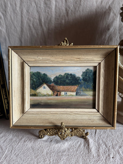 Antique Early 20th Century Landscape Oil Painting, Small Rural Countryside Art