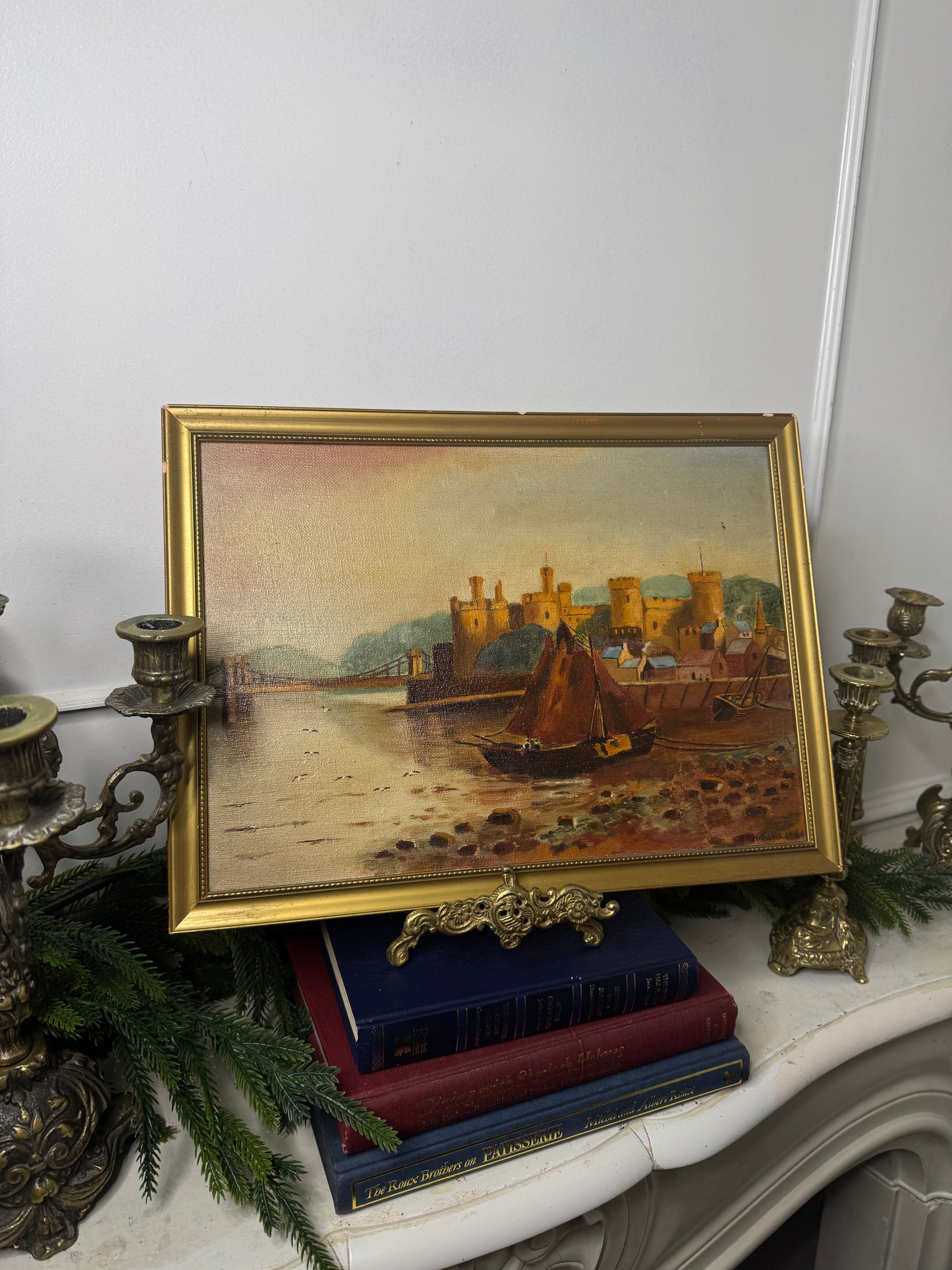 Harbour Serenity – Signed 1934 Vintage Seascape Oil Painting