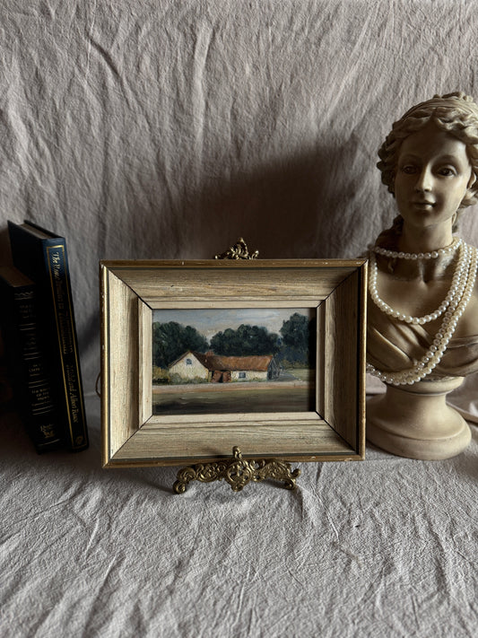 Antique Early 20th Century Landscape Oil Painting, Small Rural Countryside Art