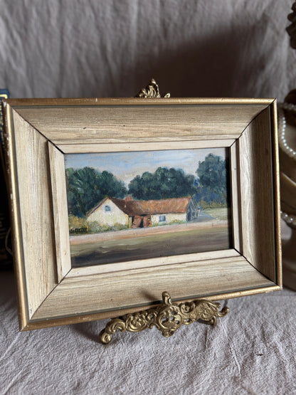 Antique Early 20th Century Landscape Oil Painting, Small Rural Countryside Art