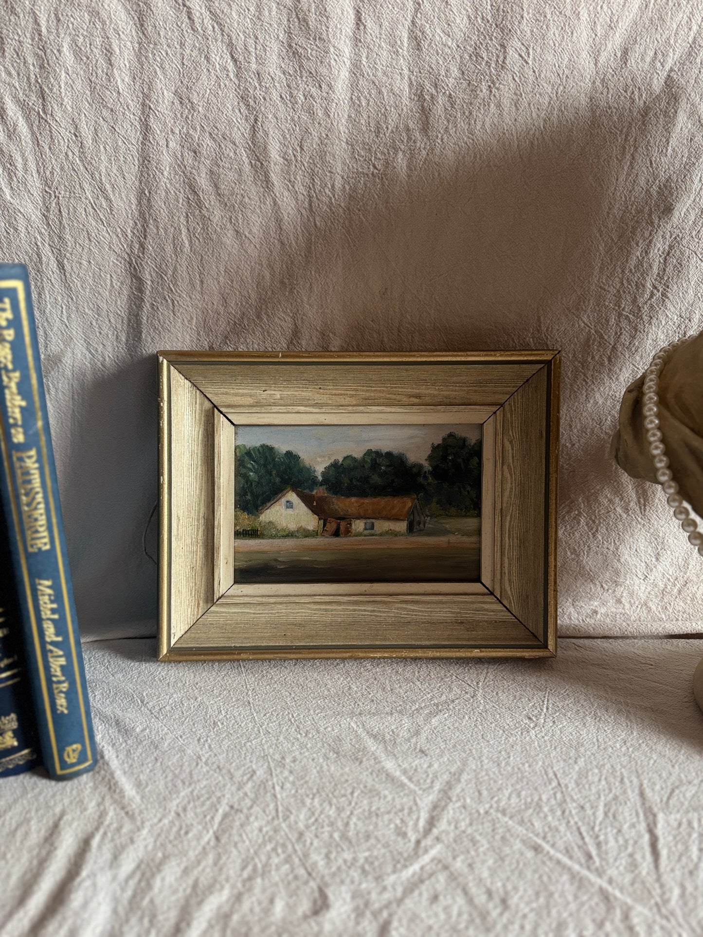 Antique Early 20th Century Landscape Oil Painting, Small Rural Countryside Art