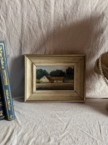 Antique Early 20th Century Landscape Oil Painting, Small Rural Countryside Art