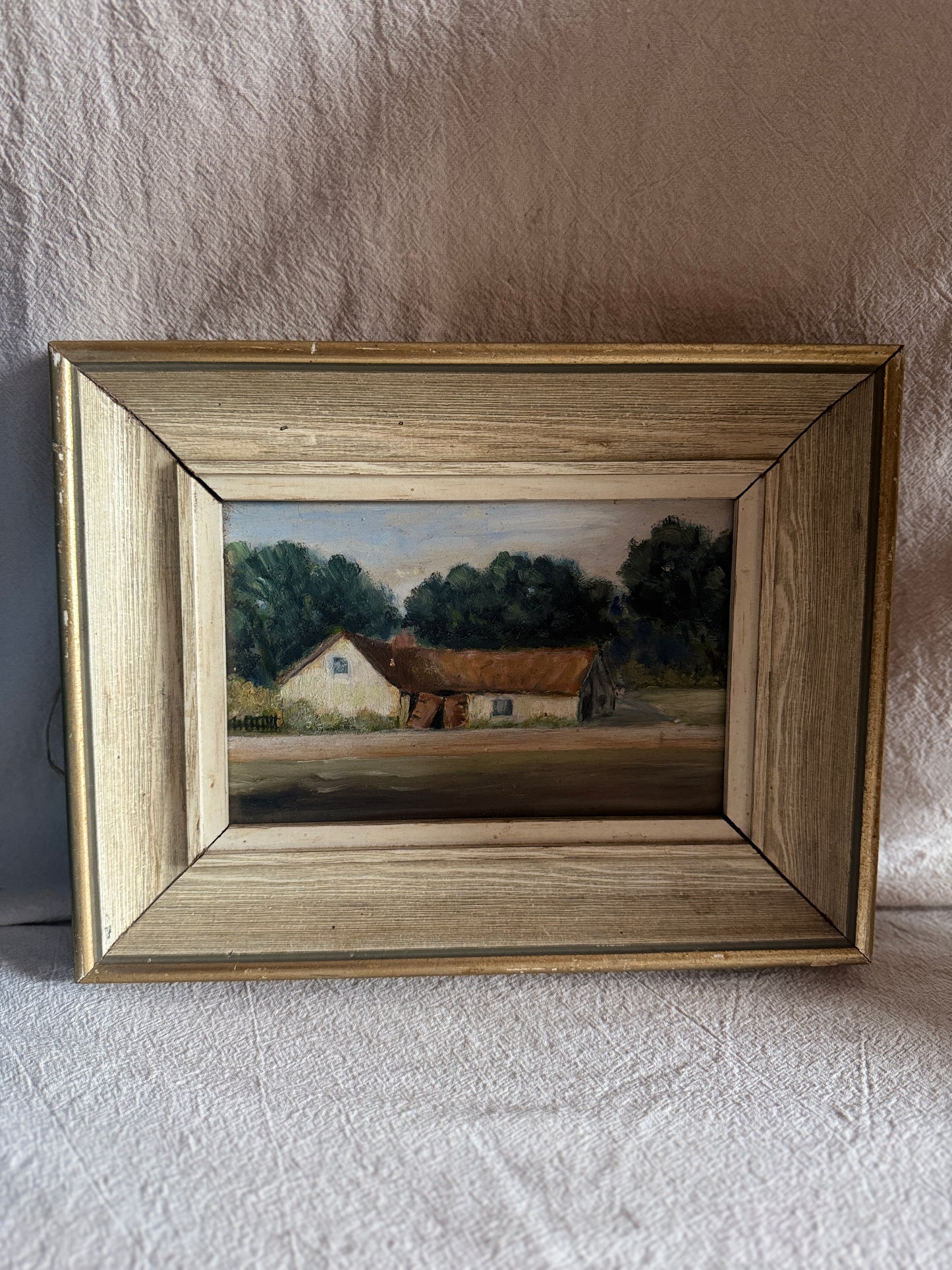Antique Early 20th Century Landscape Oil Painting, Small Rural Countryside Art