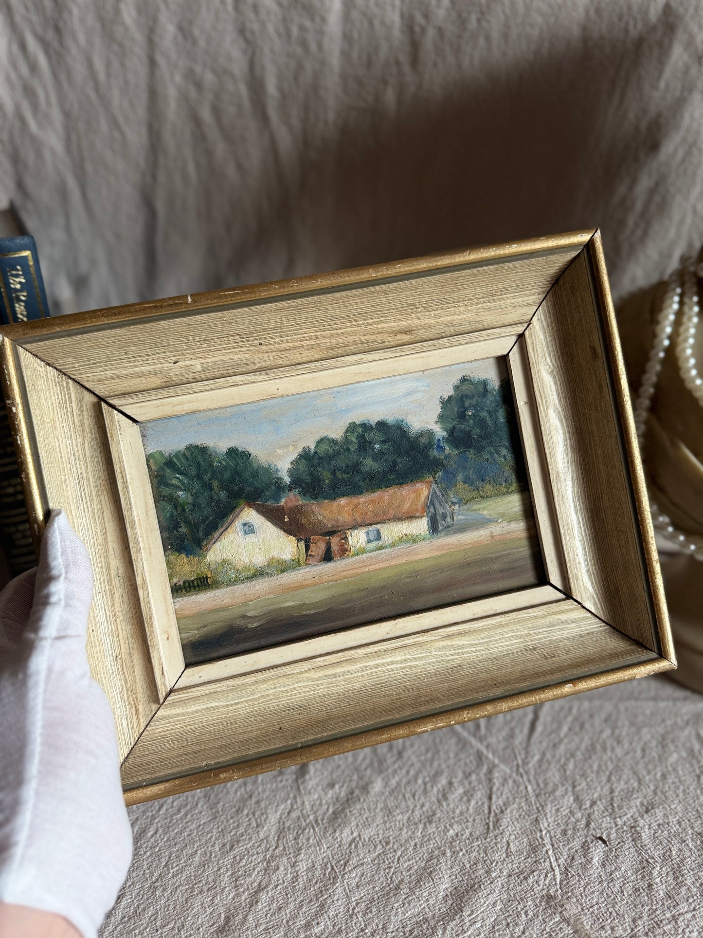 Antique Early 20th Century Landscape Oil Painting, Small Rural Countryside Art