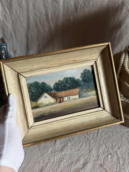 Antique Early 20th Century Landscape Oil Painting, Small Rural Countryside Art