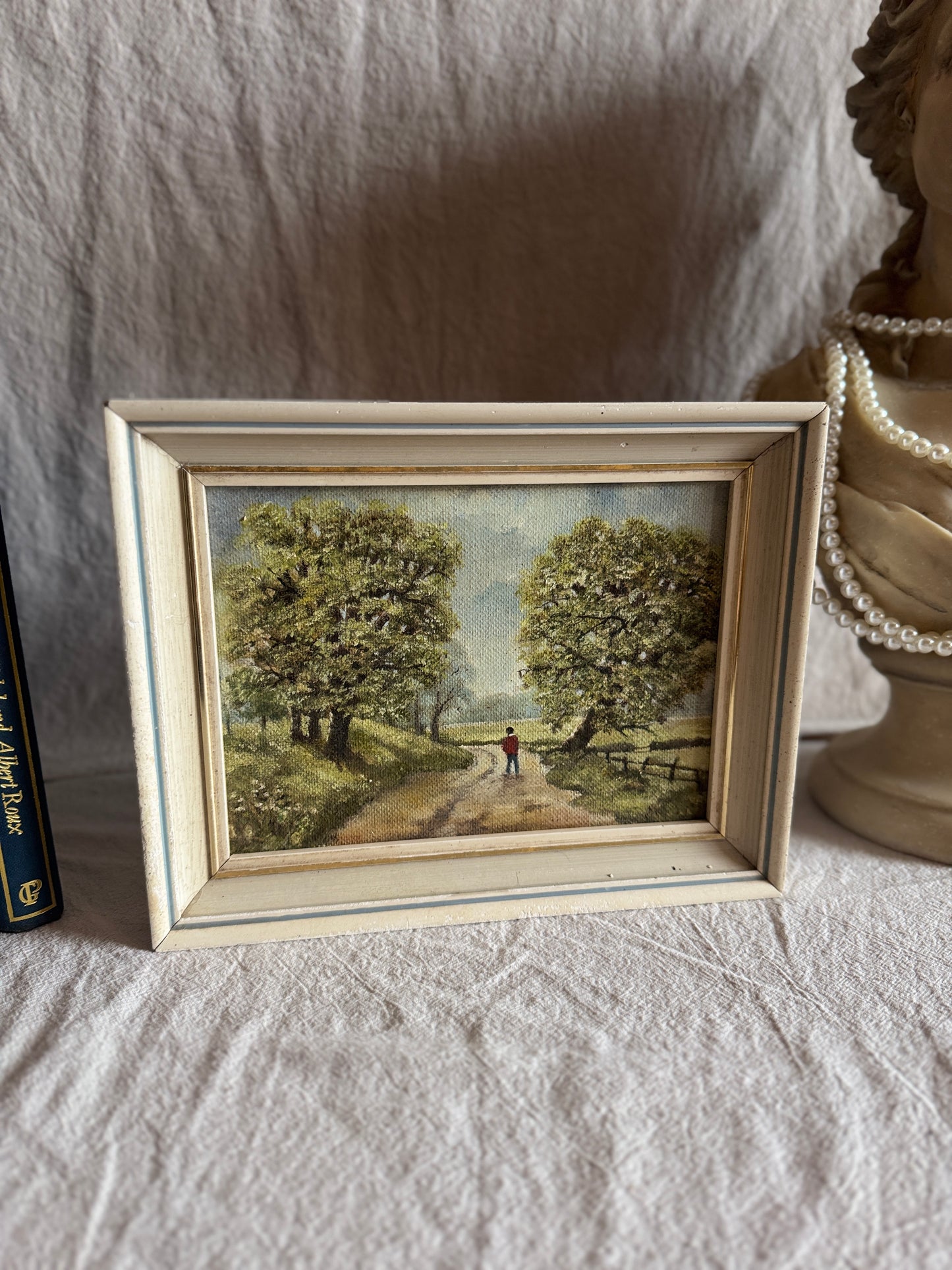 Antique 1923 Oil Painting by M Hodes, Small Vintage Framed Art