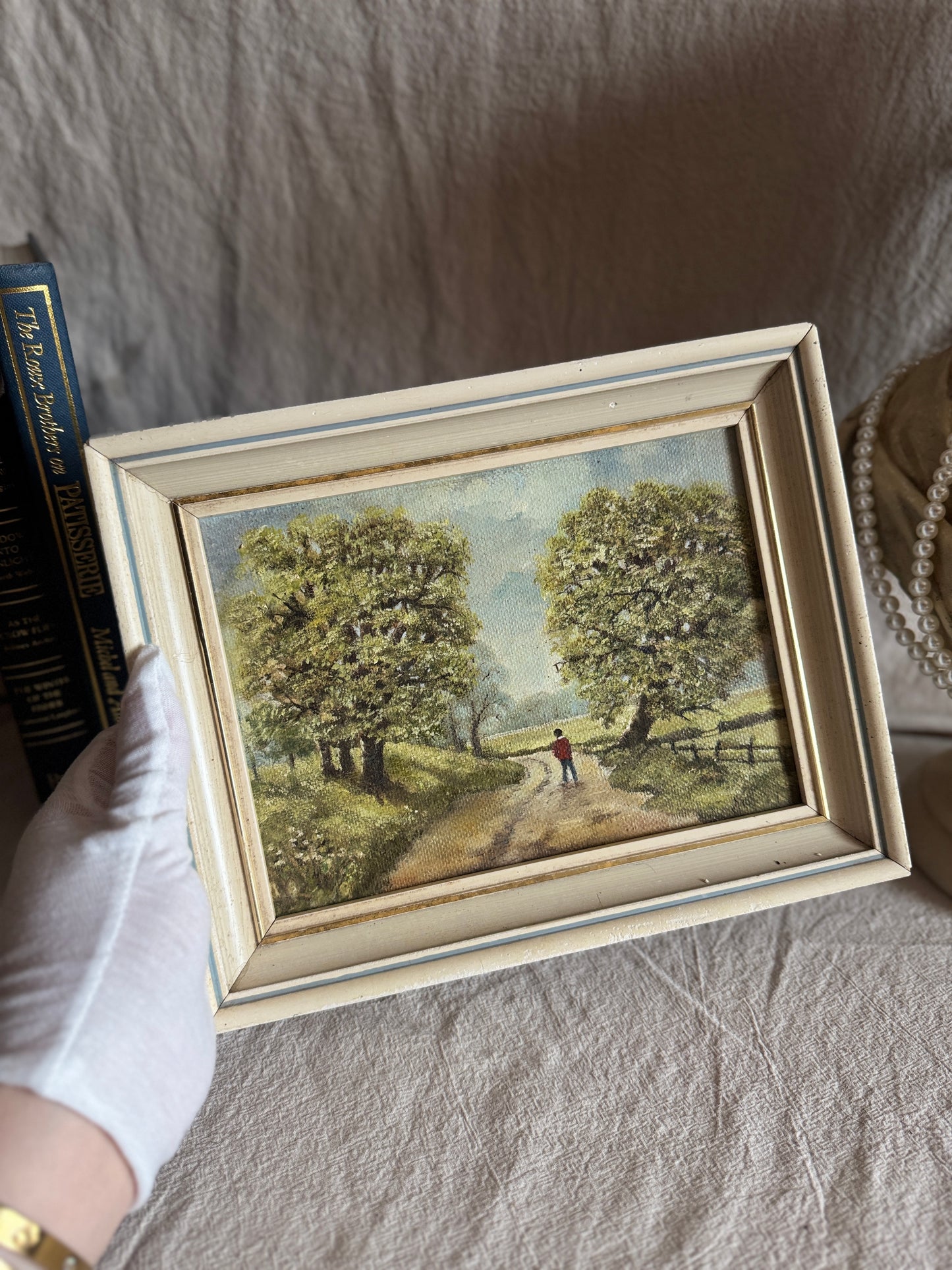 Antique 1923 Oil Painting by M Hodes, Small Vintage Framed Art