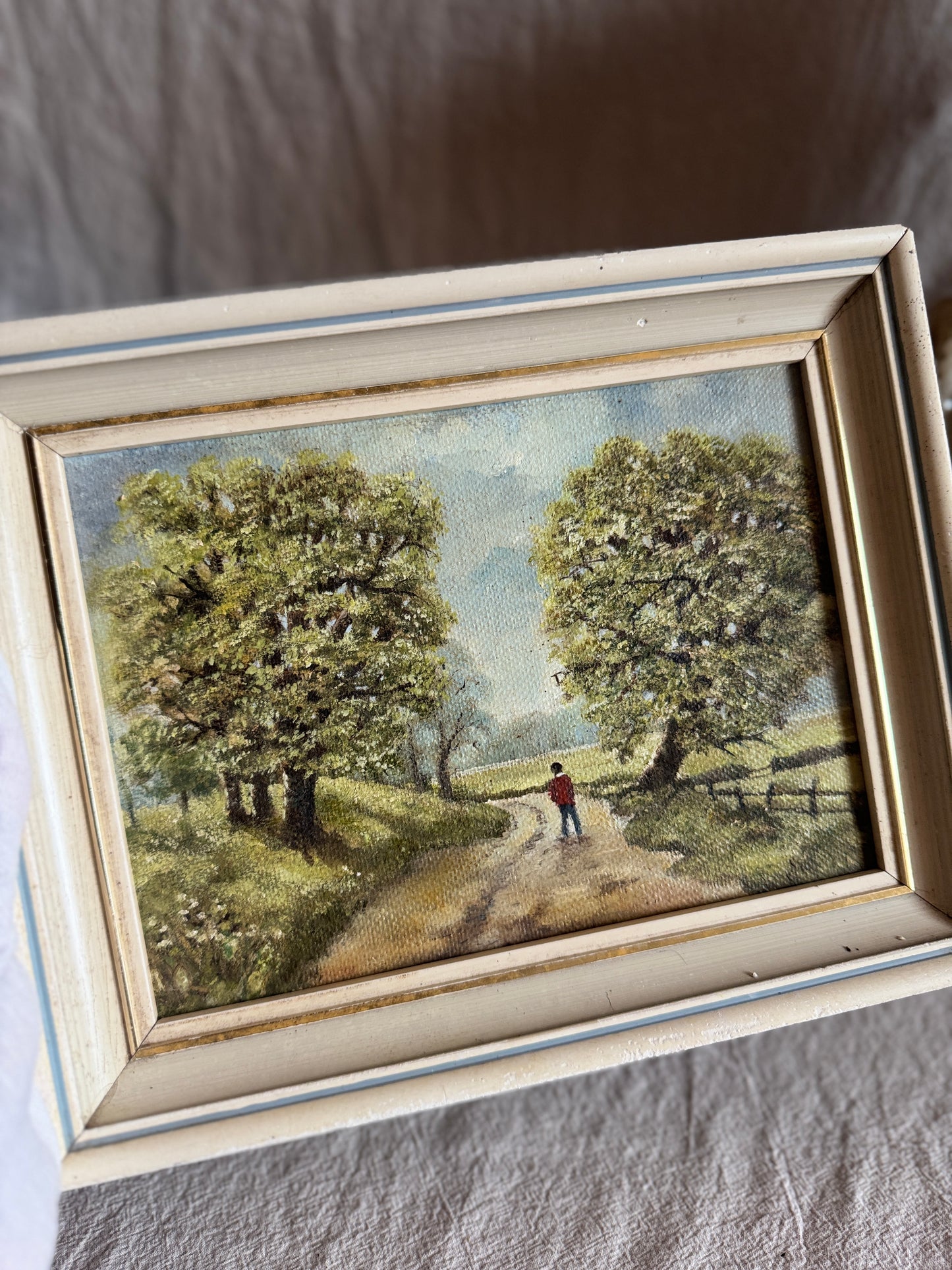 Antique 1923 Oil Painting by M Hodes, Small Vintage Framed Art
