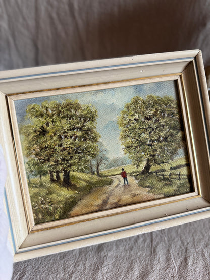 Antique 1923 Oil Painting by M Hodes, Small Vintage Framed Art