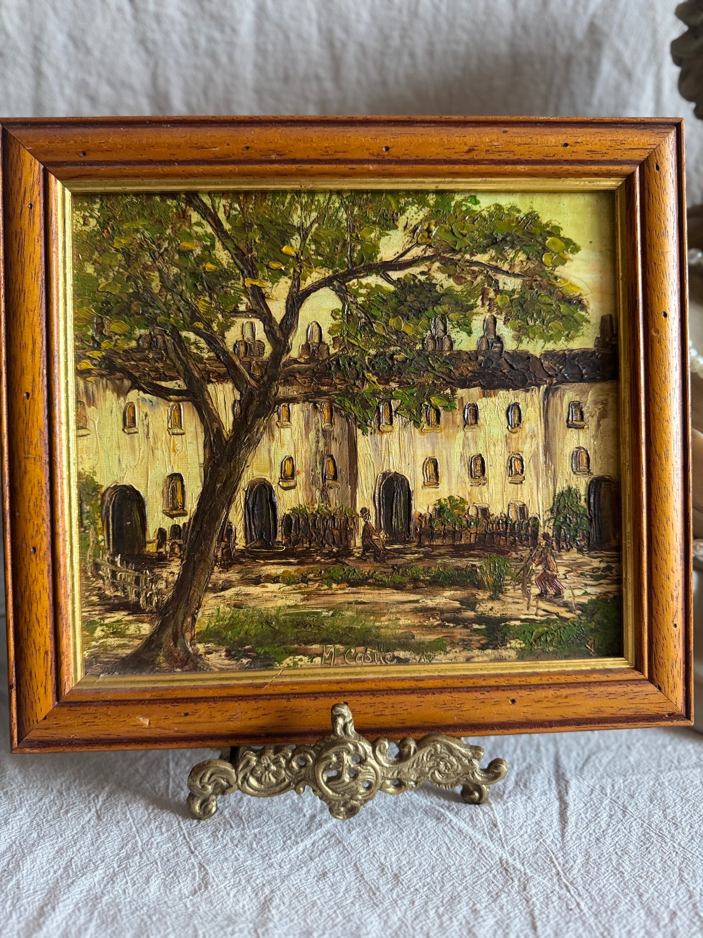 Spanish Oil Painting M. Castle Original Vintage Impressionist Landscape
