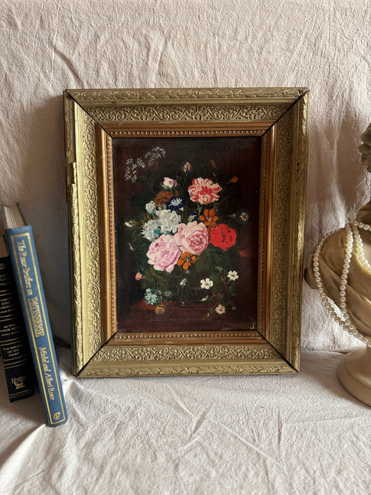 Heavy Antique Frame with Floral Oil Painting SIgned by M.Hodges 1923