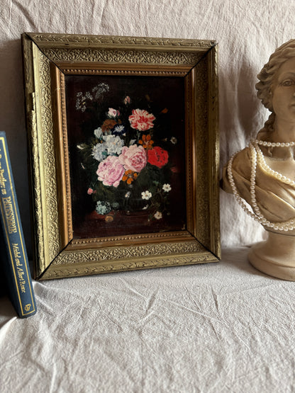 Heavy Antique Frame with Floral Oil Painting SIgned by M.Hodges 1923