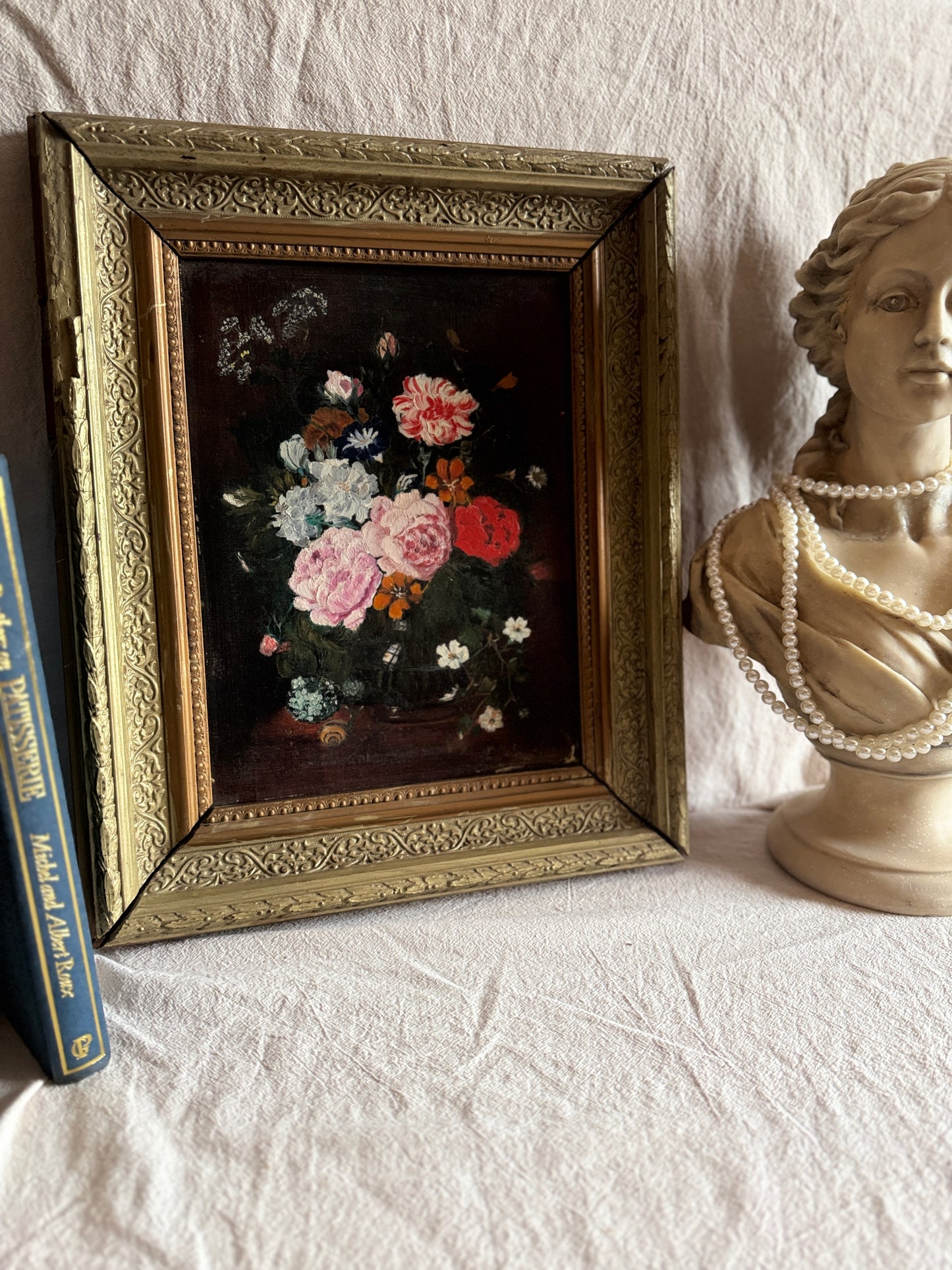 Heavy Antique Frame with Floral Oil Painting SIgned by M.Hodges 1923