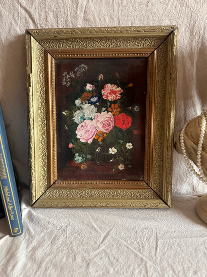 Heavy Antique Frame with Floral Oil Painting SIgned by M.Hodges 1923