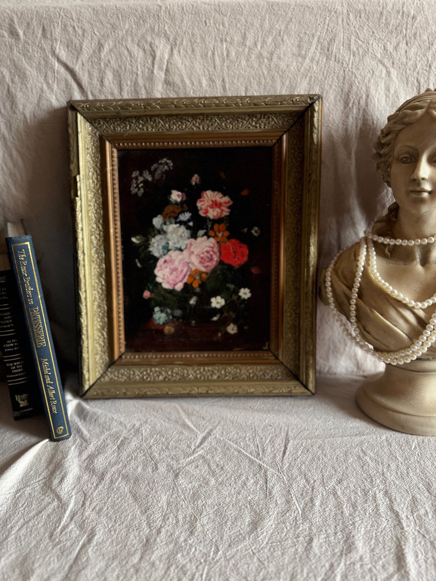 Heavy Antique Frame with Floral Oil Painting SIgned by M.Hodges 1923