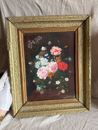 Heavy Antique Frame with Floral Oil Painting SIgned by M.Hodges 1923
