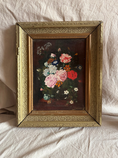 Heavy Antique Frame with Floral Oil Painting SIgned by M.Hodges 1923