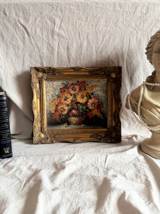 Mid-Century Heavy Brushwork Floral Oil Painting in Ornate Frame