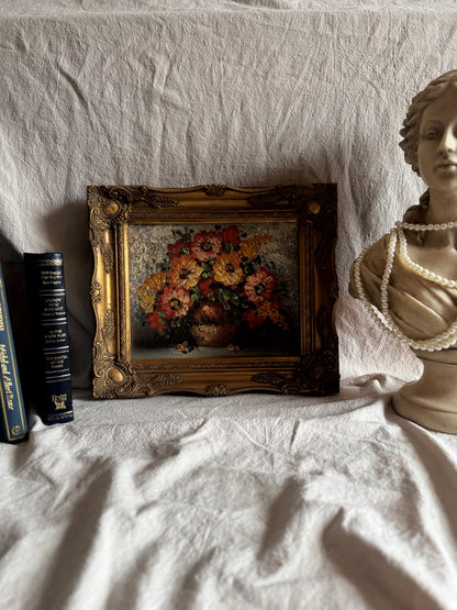 Mid-Century Heavy Brushwork Floral Oil Painting in Ornate Frame