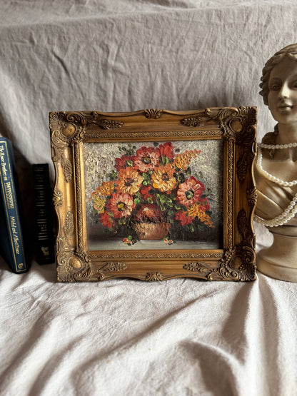 Mid-Century Heavy Brushwork Floral Oil Painting in Ornate Frame