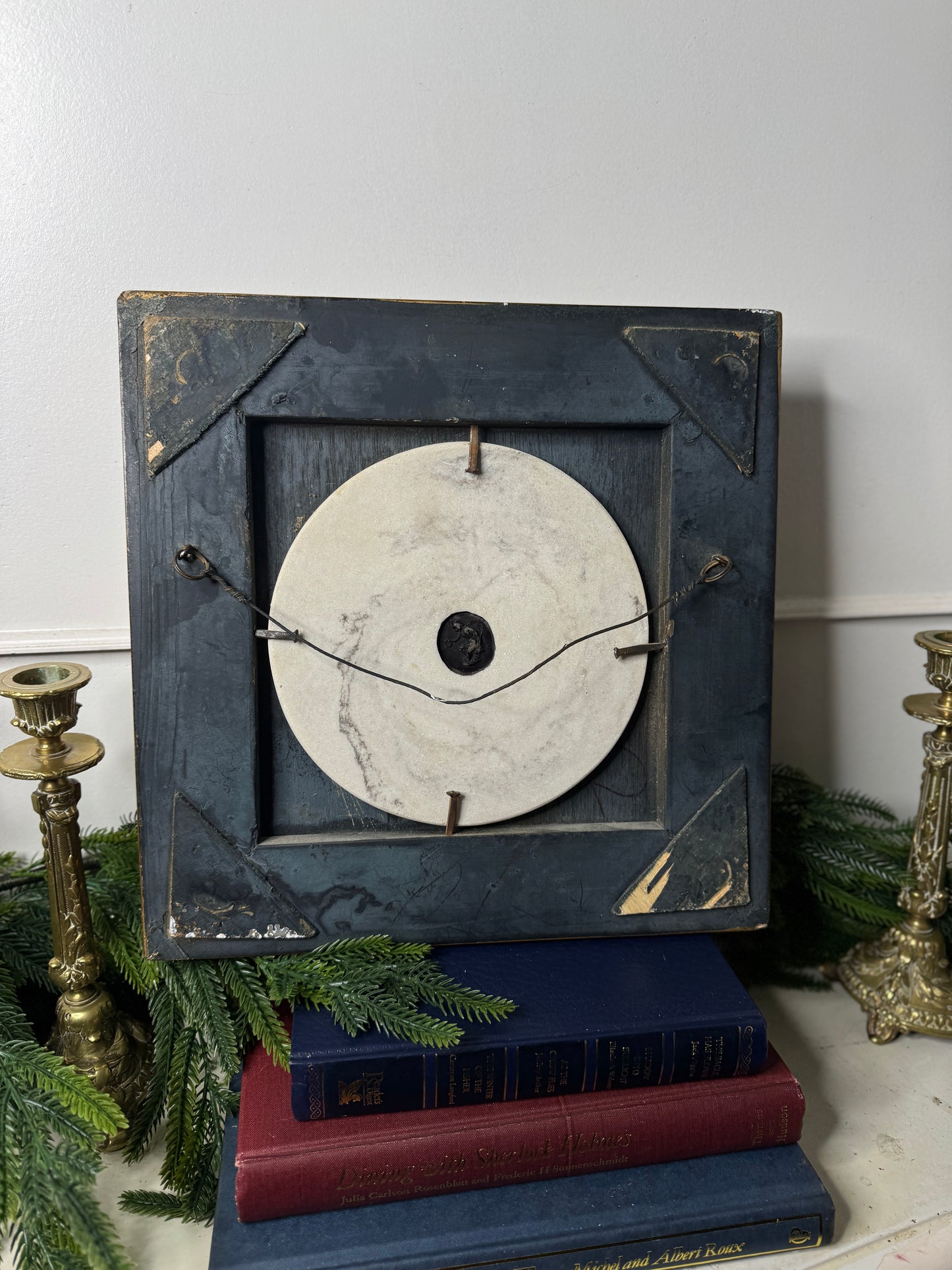 Cherubs in Marble– Antique Stone Relief In an Ornate Gilt Frame
