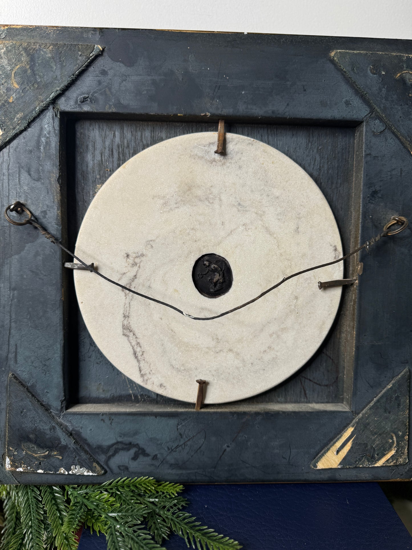 Cherubs in Marble– Antique Stone Relief In an Ornate Gilt Frame