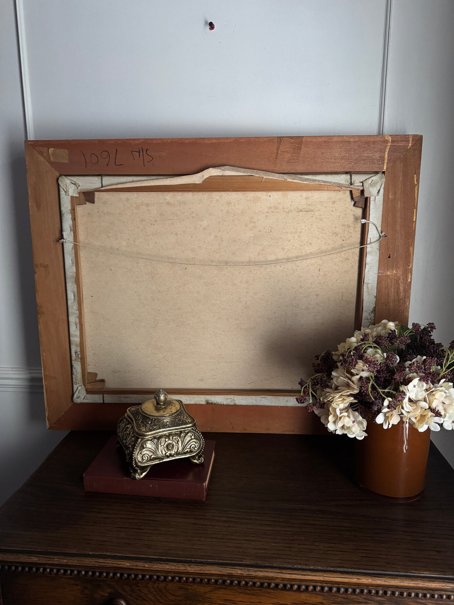 Vintage Mid Century Riverscape Oil Painting in Ornate Gold Rococo Frame 74x59 cm
